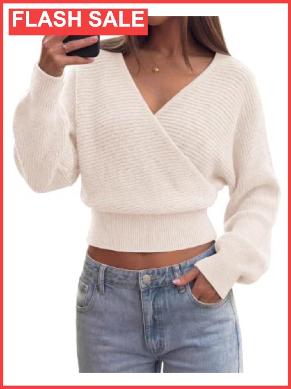 Ribbed Knit V Neck Wrap Cross Front Sweater Pullover for Women Fall Winter